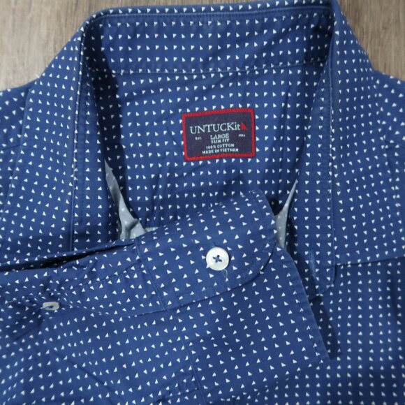 UNTUCKit Mens LARGE Shirt Long Sleeve Button Down Blue Geometric Pattern - Picture 1 of 7